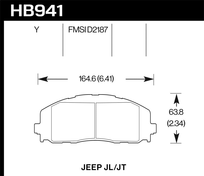 Hawk 2018 Jeep Wrangler Rubicon LTS Street Front Brake Pads dimensions