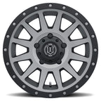 ICON Compression 17x8.5 5x150 25mm Offset 5.75in BS 110.1mm Bore Titanium Wheel for offroad performance upgrades.