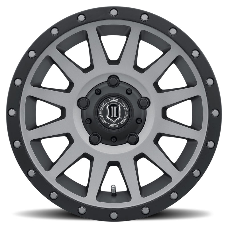ICON Compression 17x8.5 5x150 25mm Offset 5.75in BS 110.1mm Bore Titanium Wheel for offroad performance upgrades.