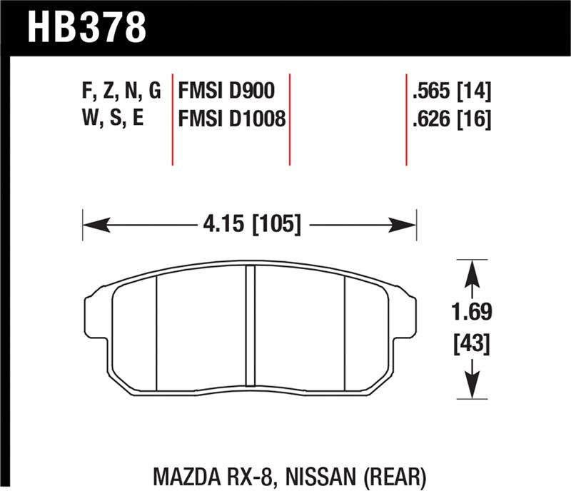 Hawk 03-07 RX8 HP+ Street Rear Brake Pads (D1008) dimensions