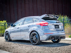 Borla 16-17 Ford Focus RS 2.3L MT Round Angle-Cut Tips Split Rear Exit ATAK Catback Exhaust installed on a silver Ford Focus.