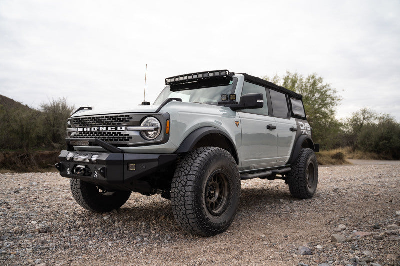 DV8 21+ Ford Bronco Curved Light Bracket for 12 3in. Pod Lights mounted on off-road vehicle