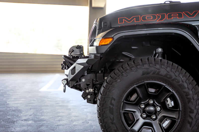 DV8 Offroad 07-18 Jeep Wrangler JK / 18-23 Wrangler JL / 20-23 Gladiator JT MTO Series Front Bumper installed on Jeep