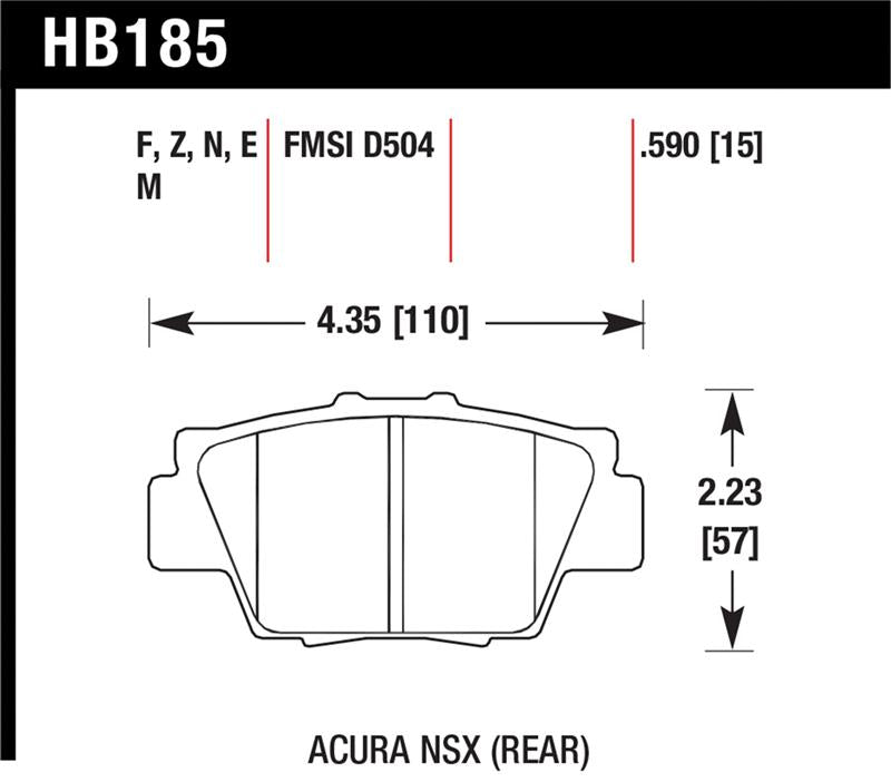 Hawk HP+ Street Brake Pads specifications for Acura NSX