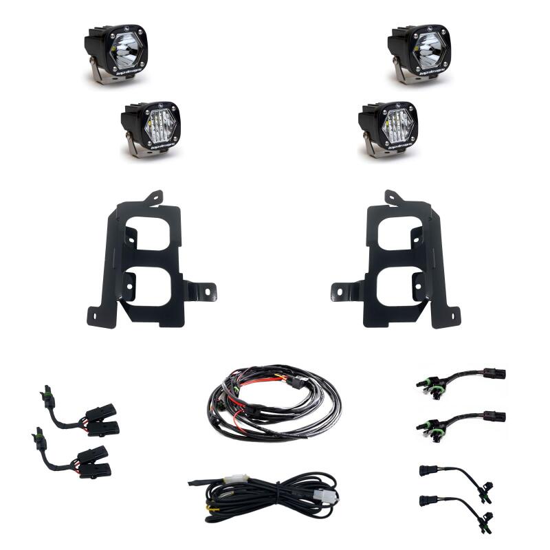 Baja Designs GMC 2020-22 Sierra 2500HD/3500HD S1 Dual Fog Pocket Light Kit with wiring and mount brackets