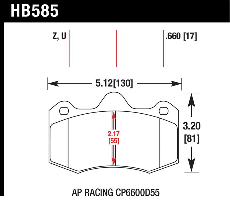 HB585 dimensions for AP Racing CP6600D55 brake pads