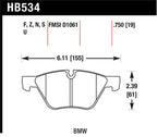 Hawk 08-12 BMW 128i /06 325i/325Xi /07 328i/328Xi /06 330i/330Xi Front DTC-70 Race Brake Pads dimensions image