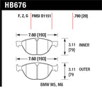 Hawk 06-10 BMW M5/M6 Perf Ceramic Street Front Brake Pads dimensions