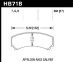 Hawk DTC-60 AP Racing/Alcon HB110 w/42mm Rad Depth Racing Brake Pads dimensions image