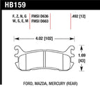 Hawk 94-05 Miata / 01-05 Normal Suspension Blue 9012 Race Rear Brake Pads (D636) dimensions illustration.