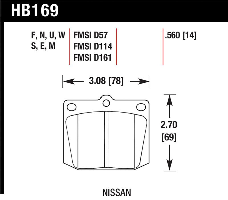 Hawk HPS Street Brake Pads specifications for Nissan vehicles
