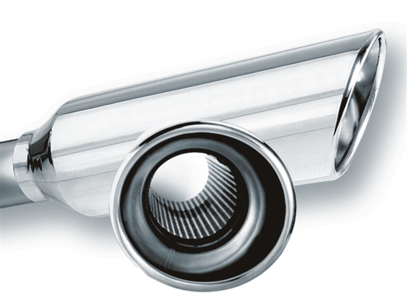 Borla 2.25in Inlet 4in Round Rolled Angle Cut Resonated x 13in Long Exhaust Tip for offroad performance upgrades.