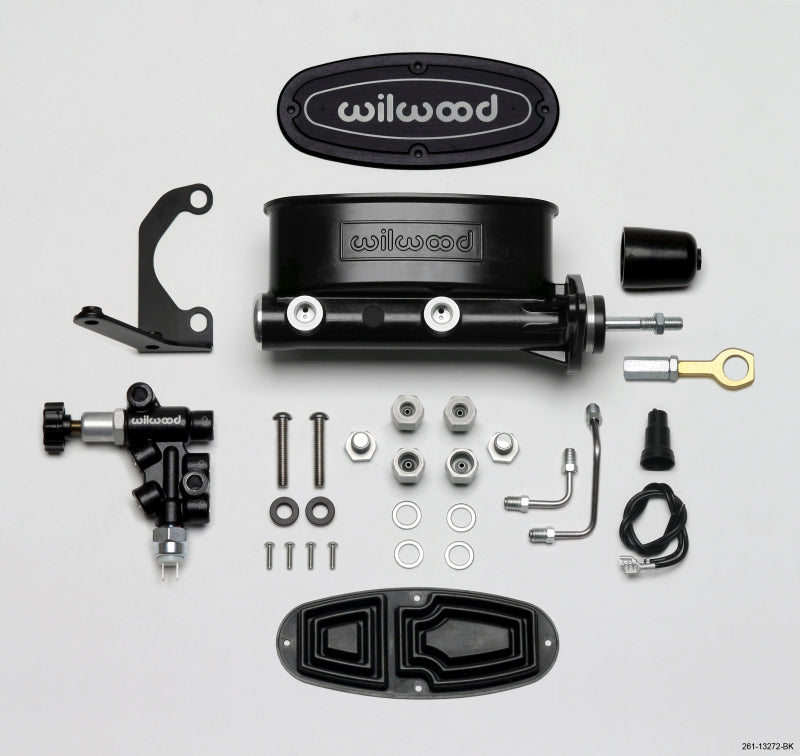 Wilwood HV Tandem M/C Kit w L/H Bracket & Prop Valve - 7/8in Bore Black-W/Push. - Early Mustang Secondary image