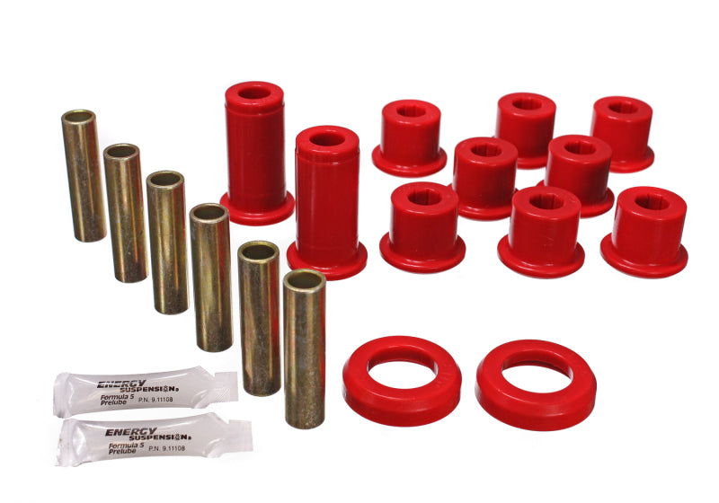Energy Suspension 82-04 GM S-10/S-15 Pickup 2WD / 82-04 S-10 Blazer Red Rear Leaf Spring Bushing Set components