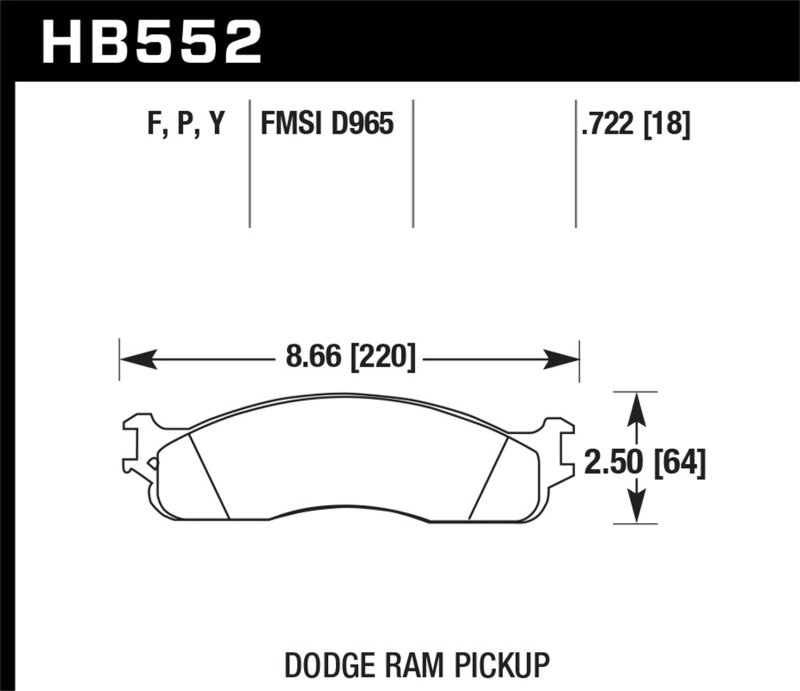 Hawk Super Duty Street Front Brake Pads dimensions for Dodge Ram