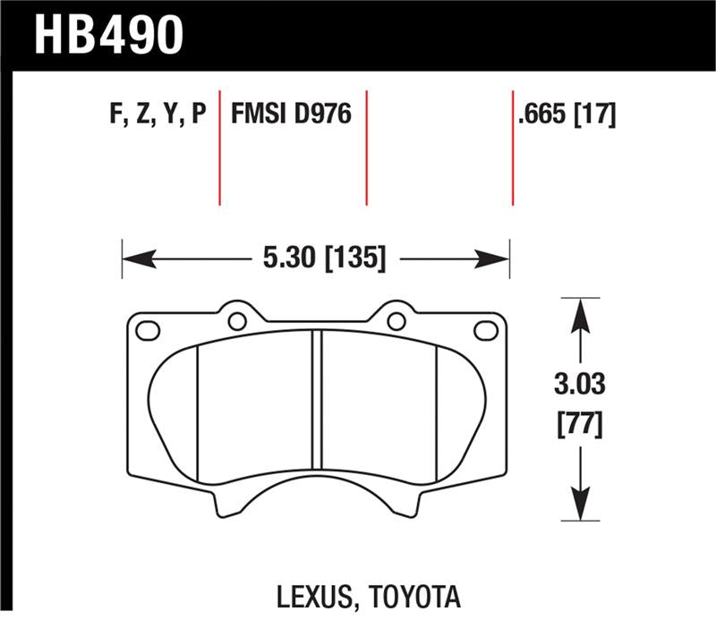 Hawk 10 Lexus GX460 / 03-09 Lexus GX470 / 04-10 4Runner brake pad dimensions