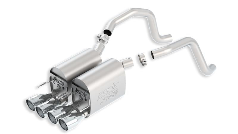 Borla 05-08 Chevrolet Corvette Coupe/Conv 6.0L/6.2L 8cyl Aggressive ATAK Exhaust components with polished tips.