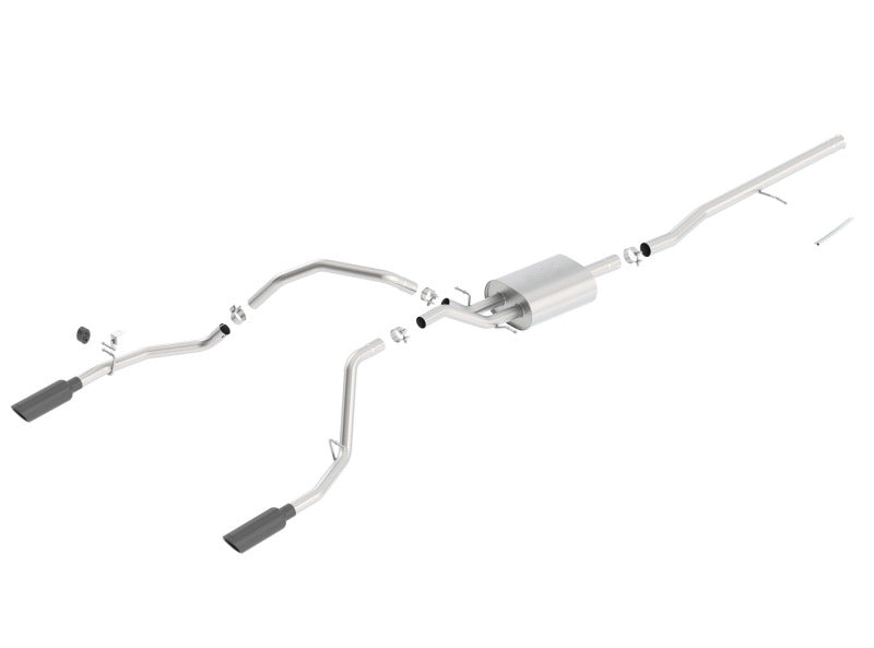 Borla 14 Silv/Sierra C/B Exhaust ATAK 1500 5.3L V8 AT/MT 2&4WD Ext Cab (78.7) WB - Black Chrome exhaust system for performance.