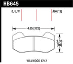 Hawk Wilwood DynaPro 6 (Type 6712) DTC-70 Brake Pads dimensions