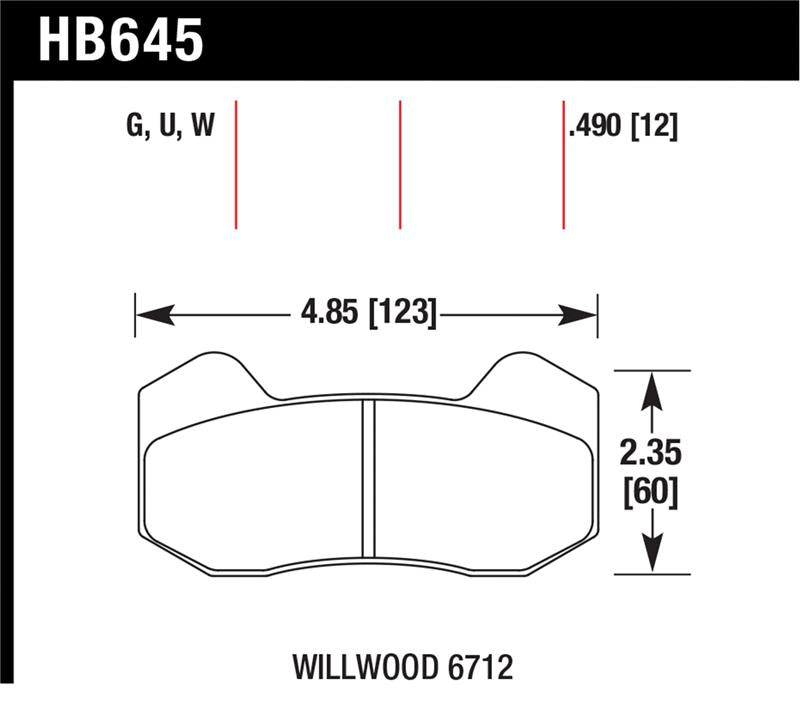 Hawk Wilwood DynaPro 6 (Type 6712) DTC-70 Brake Pads dimensions