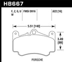 HB667 dimensions for Hawk 02-05 Porsche 911 Carrera 4 Turbo Look/Carrera 4S Front HPS Street Brake Pads
