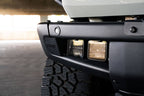 DV8 Offroad 21-22 Ford Bronco Factory Bumper Pocket Light Mount (Pair) 3in LED Pod Lights installed on vehicle front bumper.