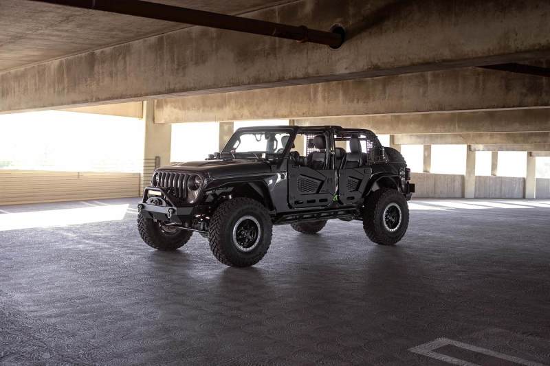 DV8 Offroad 07-23 Jeep Wrangler JK/JL & Gladiator JT FS-15 Series Front Bumper shown in parking garage.