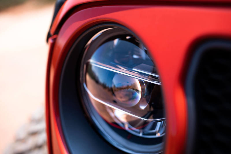 Close-up of DV8 Offroad 2018+ Jeep Wrangler JL/Gladiator LED Projector Headlights