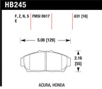 HB245 specifications for Hawk 94-01 Acura Integra (excl Type R) DTC-60 Race Front Brake Pads