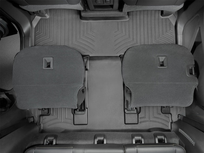 WeatherTech 2018+ Chevrolet Traverse Rear FloorLiner - Black (2nd Row Bucket Seats) interior view.
