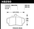 Hawk 98 Porsche 911 Targa/99-08 911 Carrera 4/00-06 Boxster S DTC-70 15mm Rear Brake Pads dimensions diagram