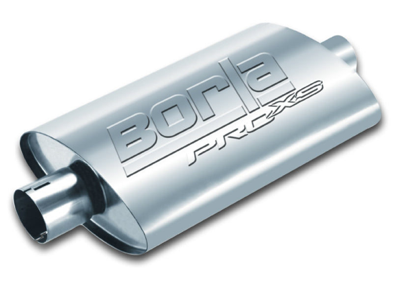 Borla Universal Pro-XS Muffler Oval 2.25in Inlet/Outlet Notched Muffler with polished finish for high-performance offroad parts