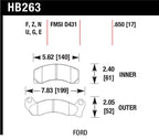 Hawk HPS Street Brake Pads dimensions for Ford vehicles
