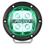 Rigid Industries 360-Series 4in LED Off-Road Spot Beam - RGBW (Pair) with green backlight, ideal offroad lighting.