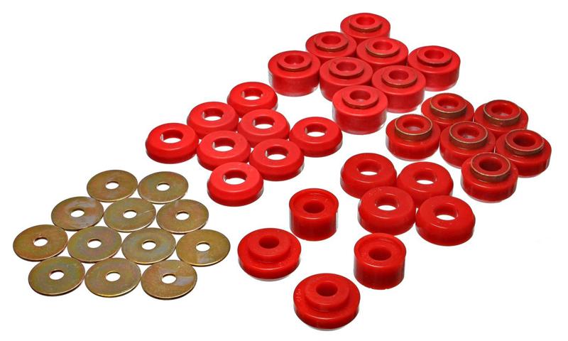 Energy Suspension Chevrolet 4 door Red Body Mounts (Recommended for Police/Taxi/Race) with polyurethane and metal components