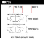 Hawk 11-12 Dodge Durango / 11-12 Jeep Grand Cherokee LTS Rear Street Brake Pads dimensions and specifications