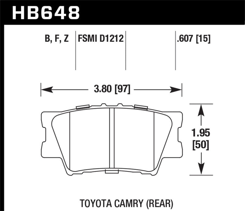 Hawk HPS Street Brake Pads dimensions for Toyota Camry rear