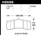 Hawk AP Racing/Alcon HPS 5.0 Brake Pads dimensions diagram