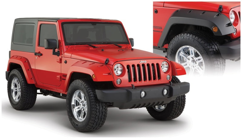 Bushwacker 07-18 Jeep Wrangler Pocket Style Flares 2pc - Black on red Jeep Wrangler