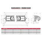 Rigid Industries Radiance+ 50in. RGBW Light Bar specifications and dimensions chart.