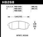 Hawk 03-04 G35/03-05 G35X/ 02-05 350z w/o Brembo HP+ Street Front Brake Pads specifications diagram