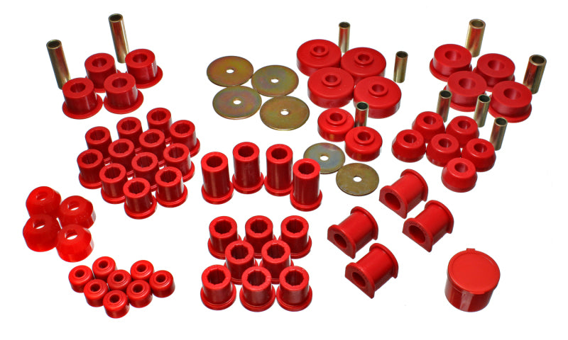 Energy Suspension 79-85 Toyota 4WD Pickup (Except T-100 & Tundra) Red Hyper-Flex Master Bushing Set for offroad performance upgrades.