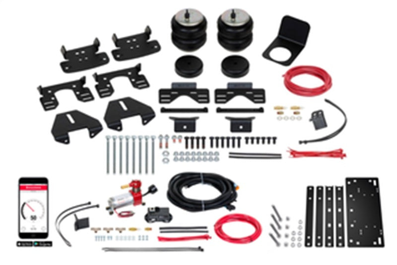 Firestone 2017+ Ford F250/F350/F450 4WD AIO Wireless Ride-Rite All-In-One Kit (W217602890) complete kit components.