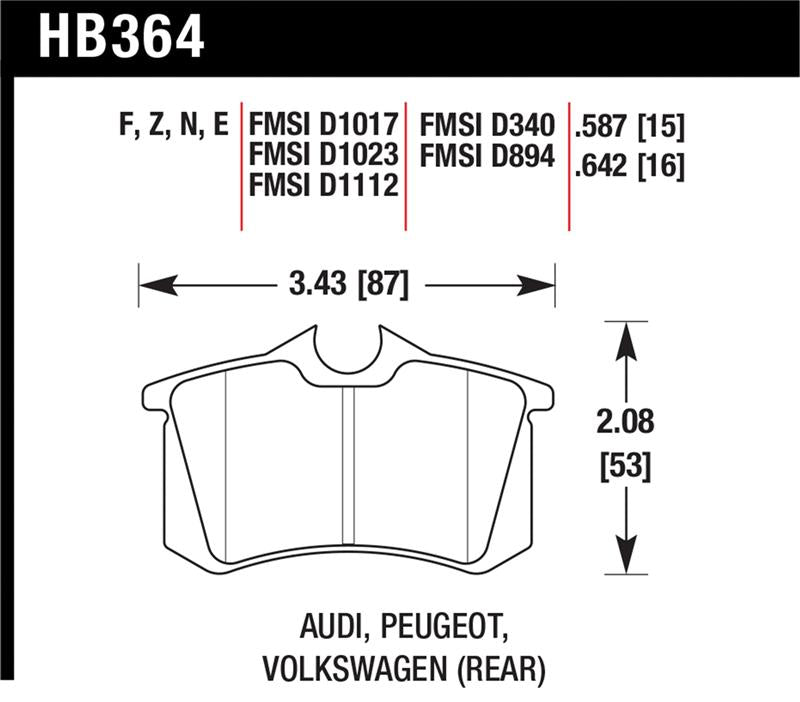 Hawk 2010-2013 Audi A3 TDI HPS 5.0 Rear Brake Pads diagram