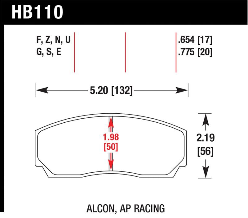 Hawk AP CP3307 / CP5040 / CP5200 Caliper DTC-70 Race Brake Pads dimensions and specifications