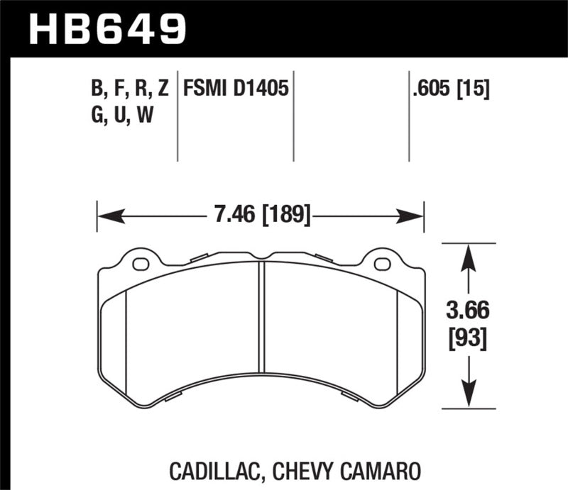 Hawk Performance Ceramic Street Brake Pads dimensions for Cadillac and Chevy Camaro