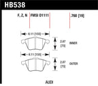 Hawk 2009-2009 Audi A4 Cabriolet HPS 5.0 Front Brake Pads dimensions