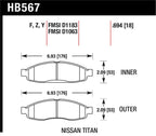 Hawk 04-06 Infiniti QX56 / 05-06 Armada / 04 Pathfinder / 04-07 Titan LTS Street Front Brake Pads diagram for Nissan Titan