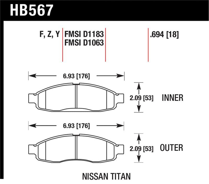 Hawk 04-06 Infiniti QX56 / 05-06 Armada / 04 Pathfinder / 04-07 Titan LTS Street Front Brake Pads diagram for Nissan Titan