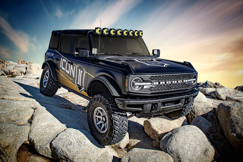 ICON 2021+ Ford Bronco Hoss 2.0 Front EXP Coilover 2.5in on offroad terrain